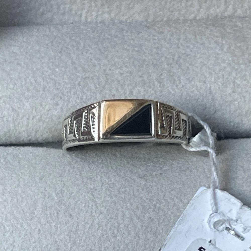 NWT black Onyx VTG Sterling SILVER 925, gold 375-  9K MENS Ring Sz 20.5 -10.5 US - Picture 5 of 7